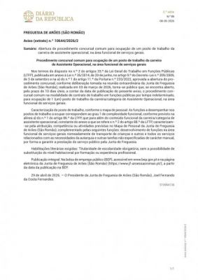 Aviso de abertura de procedimento concursal