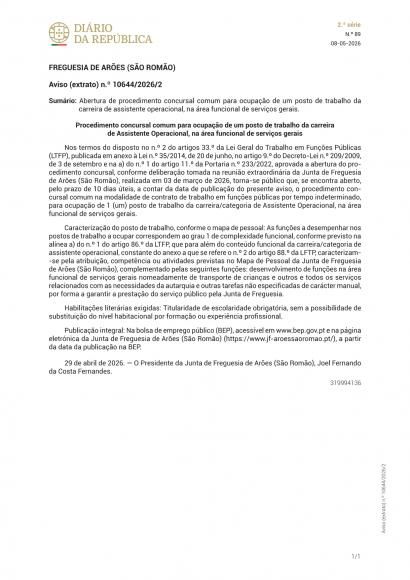 Aviso de abertura de procedimento concursal