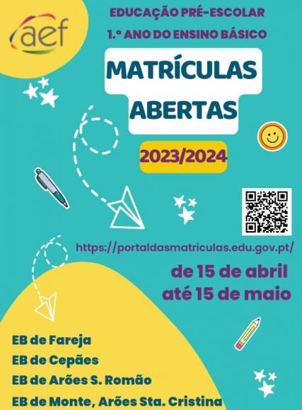 Comunica&ccedil;&atilde;o de matr&iacute;culas para o ano letivo 2023/2024