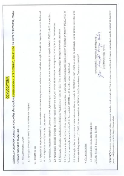 Assembleia de Freguesia- sess&atilde;o ordin&aacute;ria de dezembro