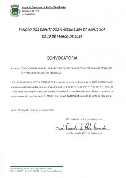 Elei&ccedil;&atilde;o para a Assembleia da Rep&uacute;blica Convocat&oacute;ria dos partidos pol&iacute;ticos para escolha dos membros das mesas. 