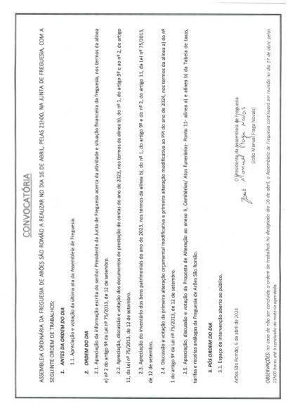 Assembleia de Freguesia - sess&atilde;o ordin&aacute;ria de abril